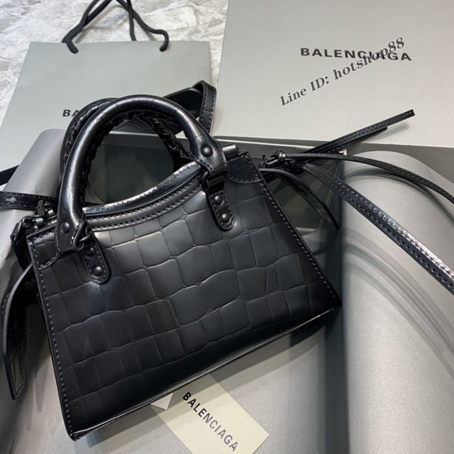 Balenciaga專櫃爆款鱷魚紋黑色黑扣大紋手袋手提包 638512 巴黎世家小號Neo Classic機車包 fyj1454